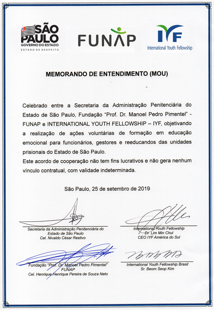 IYF-상파울루 주정부 교정청간의 양해각서(MOU)문서 (2019.9.25)