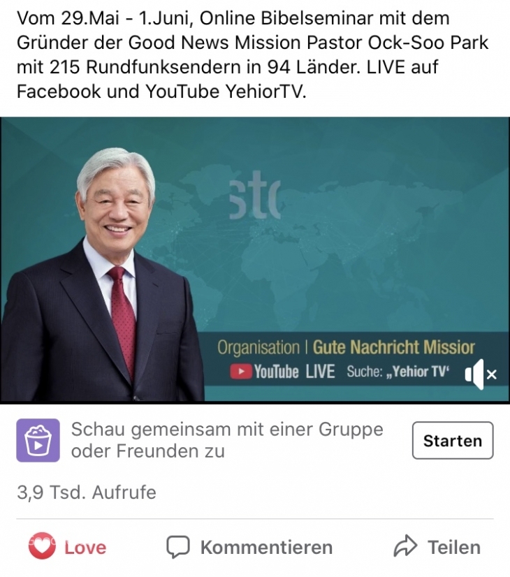 ​셋째 날 독일 GNM 페이스북 페이지에 3,900명이 접속해 말씀을 들었다​
